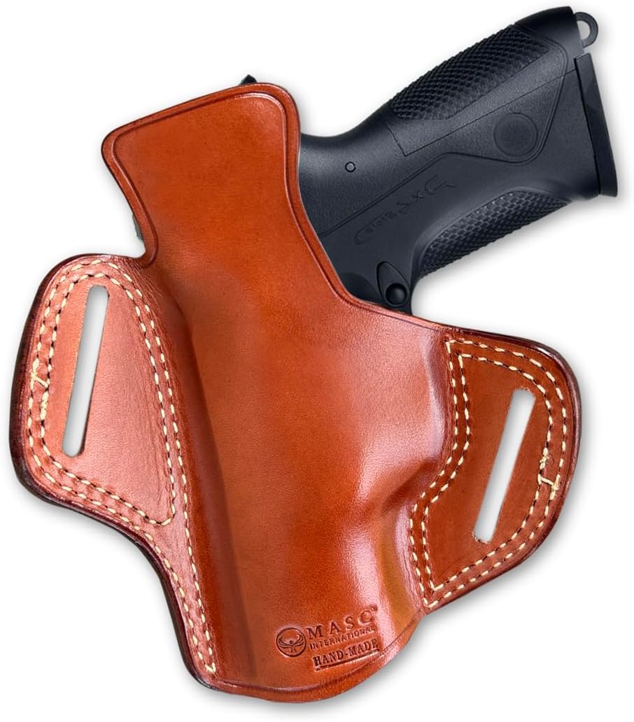 Masc Premium Leather OWB Pancake Holster with Sweat Guard On The Back, Fits Beretta-Type Storm PX4 Compact 9mm 3.2-inch, Right Hand Draw, Brown Color #1525#