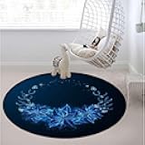 SARMSX Cobalt Blue Black Round Carpet Playmat - Play Learn and Have Fun Safely,Crawling Mat, Educational Soft Rug, Shower/Birthday Gift, Fantasy Magical Flying Monarch Diameter 59 in, Dark Blue_01171