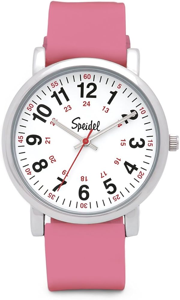 Speidel Scrub Watch for Medical Professionals with Pink Silicone Rubber Band - Easy to Read Timepiece with Red Second Hand, Military Time for Nurses, Doctors, Surgeons, EMT Workers, Students and More : Speidel: Clothing, Shoes & Jewelry