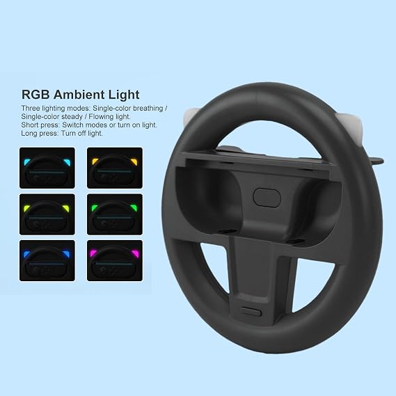 aqxreight 2 Steering Wheel Controller Racing Game Accessory with RGB Lighting, Ergonomic Design & Quick Install Detachable Button for Enhanced Gameplay (Black)