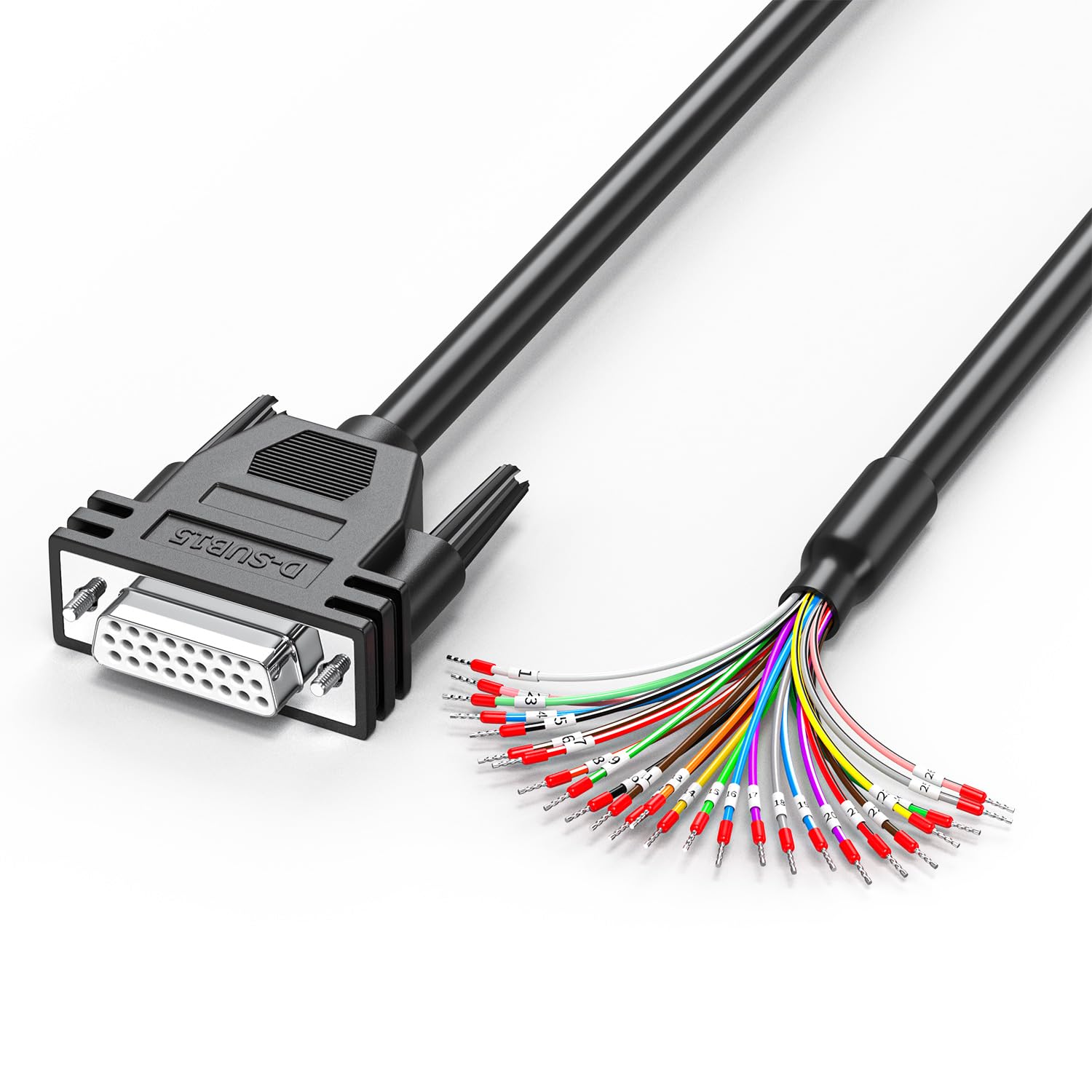HDB26 Serial Extension Cable 5FT, D-Sub 26 Pin Female to Bare Wire with Cable Marker, Double Shielded RS232 Cable for CNC, Server, PLC & Industrial Automation