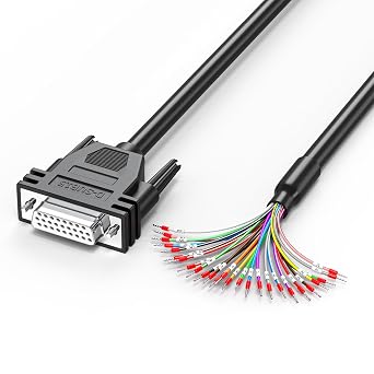 HDB26 Serial Extension Cable 5FT, D-Sub 26 Pin Female to Bare Wire with Cable Marker, Double Shielded RS232 Cable for CNC, Server, PLC & Industrial Automation
