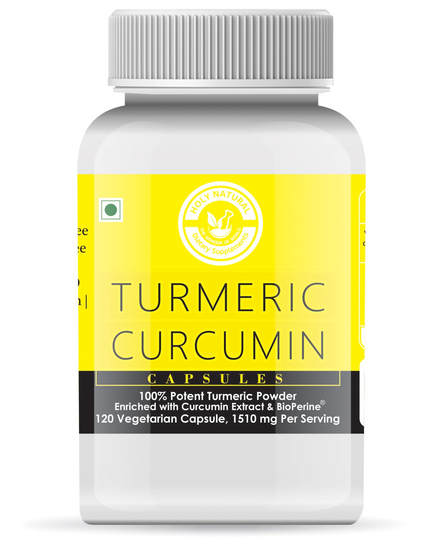 Holy Natural Turmeric Curcumin Capsule - 120 Cap (Enriched with Bioperine - 120 Veggie Caps)-image-3