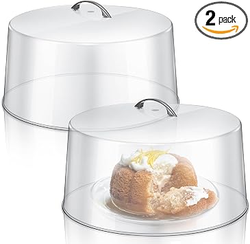 Uiifan 2 Pcs Clear Plastic Cake Dome Cover 12 Inch Acrylic Round Stand Cover 7.5 Tall Dome with Metal Handle for Food Stand Plate Tray Pedestal Display, Transparent