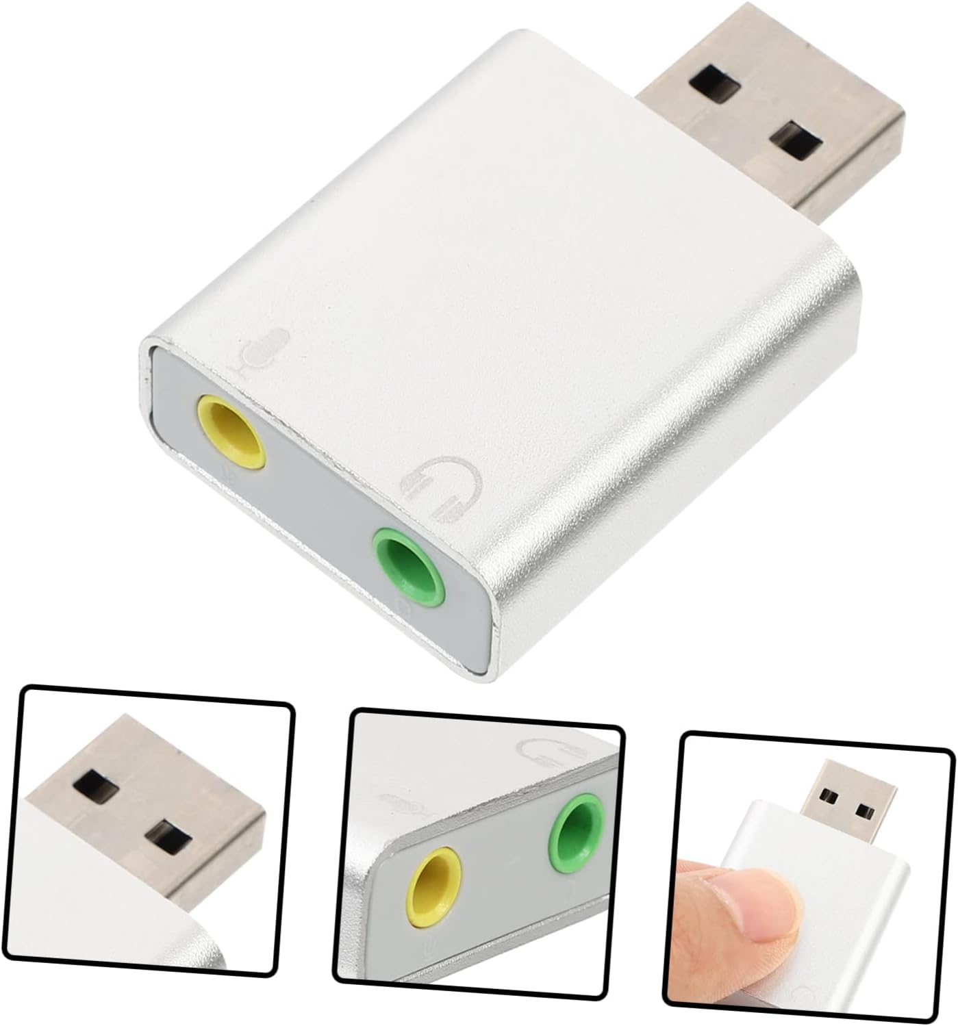 Aluminum USB External Sound Card Adapter Surround Audio Converter with Headphone and Microphone Jack Compatible with USB Audio Devices for Laptop Desktop