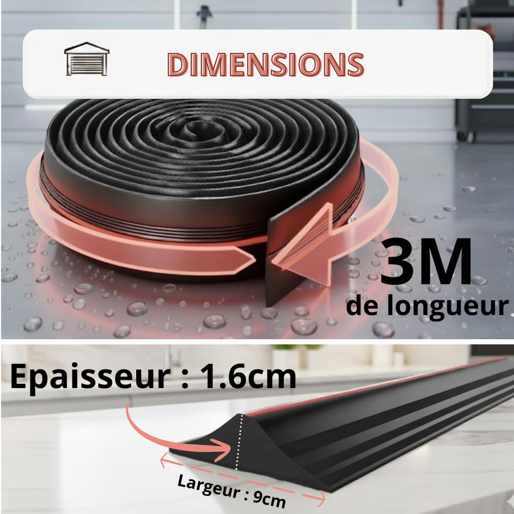 Joint Porte Garage - Isolant Seuil Porte de Garage Basculante & Sectionnelle, Bas de Porte de Garage (Standard 3m*9cm*1.6cm)