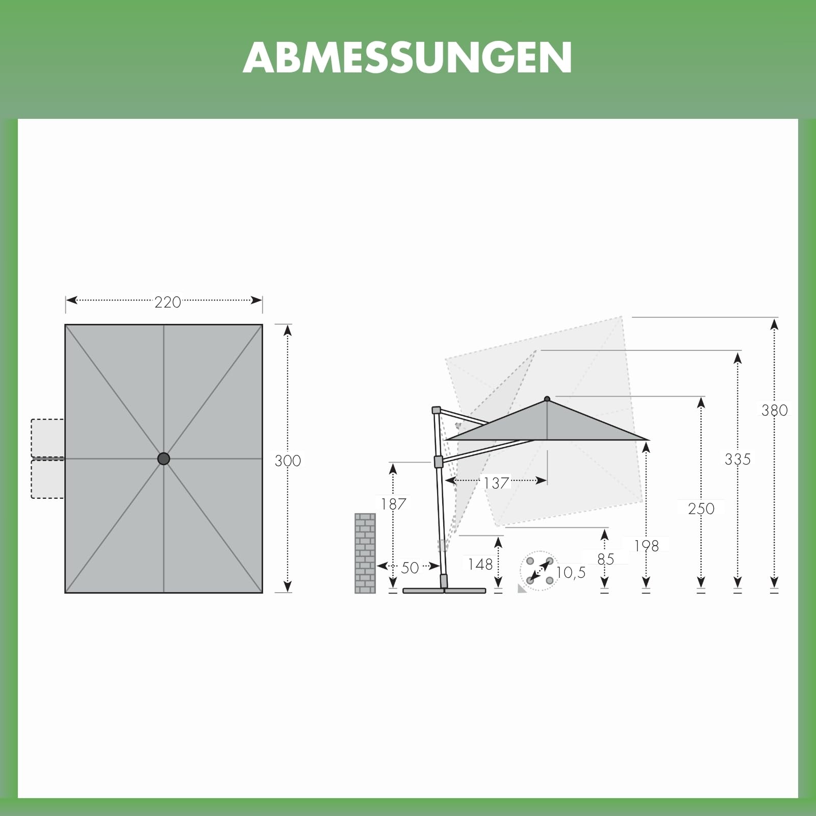 Doppler Style Sonnenschirm für den Garten | Ampelschirm 220 x 300 cm in Natur | um 360° drehbar | Sonnenschirm groß mit Standkreuz | neig- und schwenkbarer Pendelschirm für Garten & Terrasse