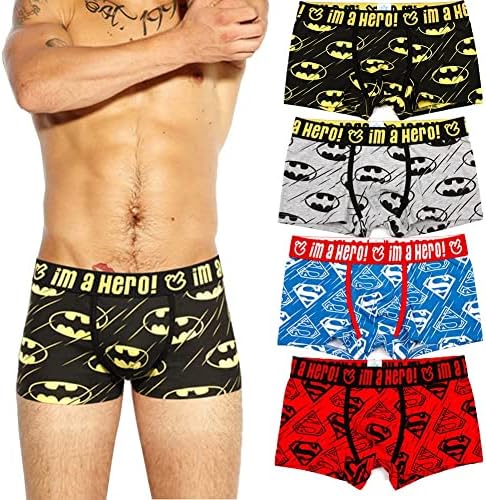 Andyshi Men's Boxer Briefs Batman Cartoon Print Lovers Style Cotton Superman underpants For Men Short Pants Underwears