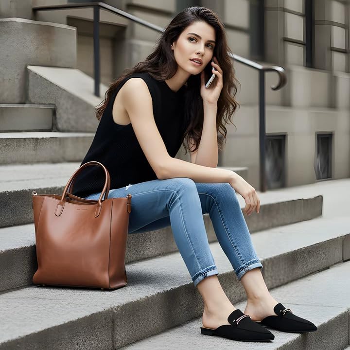 Alicegana Mules for Women Dressy Flats: Comfortable Pointed Toe Slingback Flats Business Casual Slip On Shoes Backless Loafers - Image 3