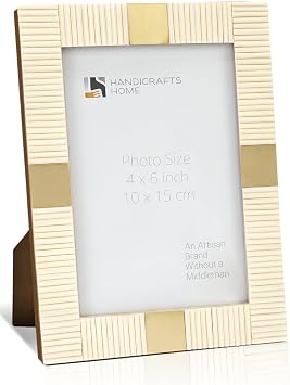 Handicrafts Home 4x6 White Resin & Brass Picture Frame Modern Decorative Photo Frame for Tabletop or Wall Display Home Decor for Living Room Bedroom Office