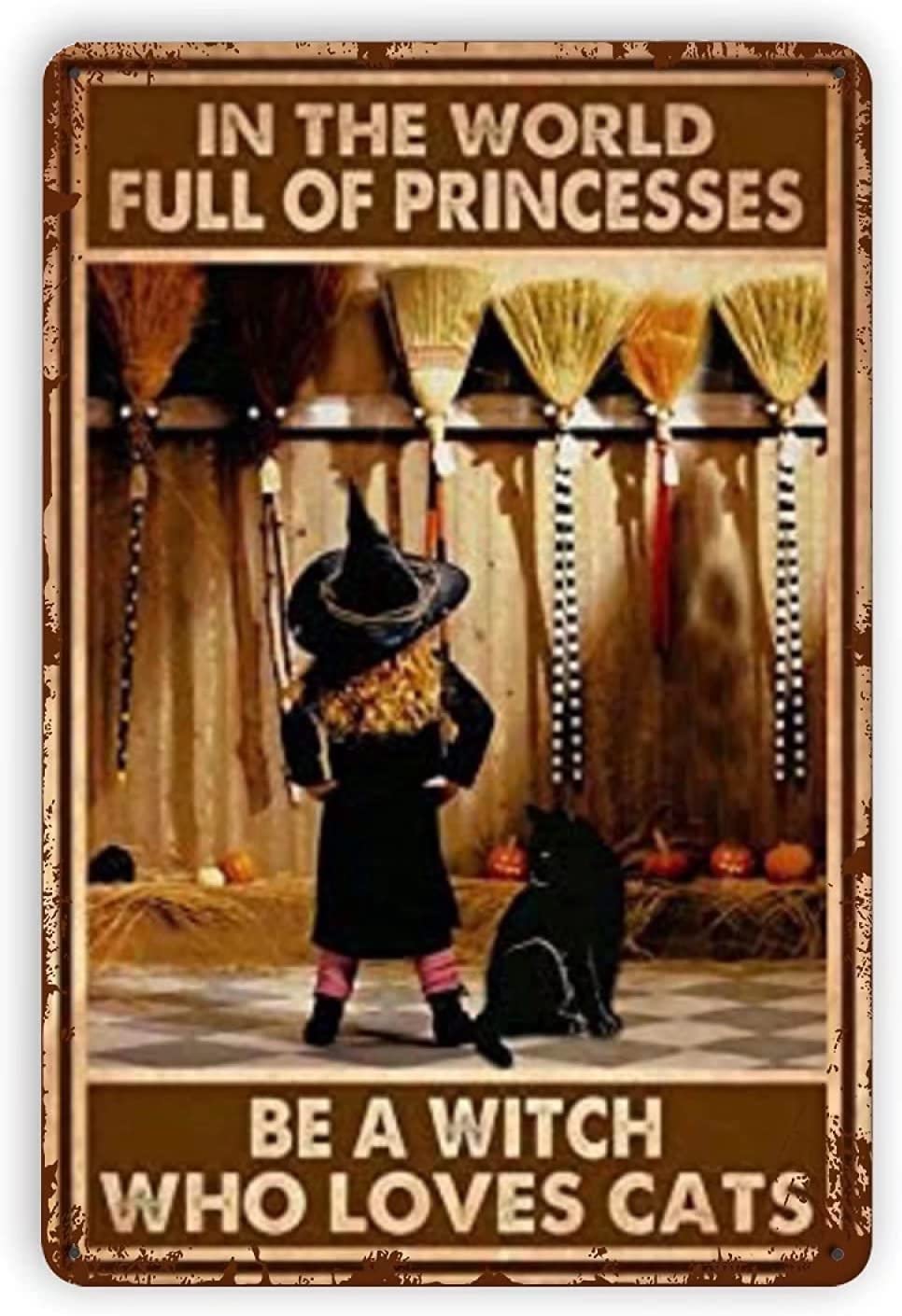 Tin Sign Witch Who Loves Cats Vintage Retro Collectible tin Sign Wall Decoration Poster Home bar Restaurant Garage Cafe Art Metal Sign Gift 12x16 Inch