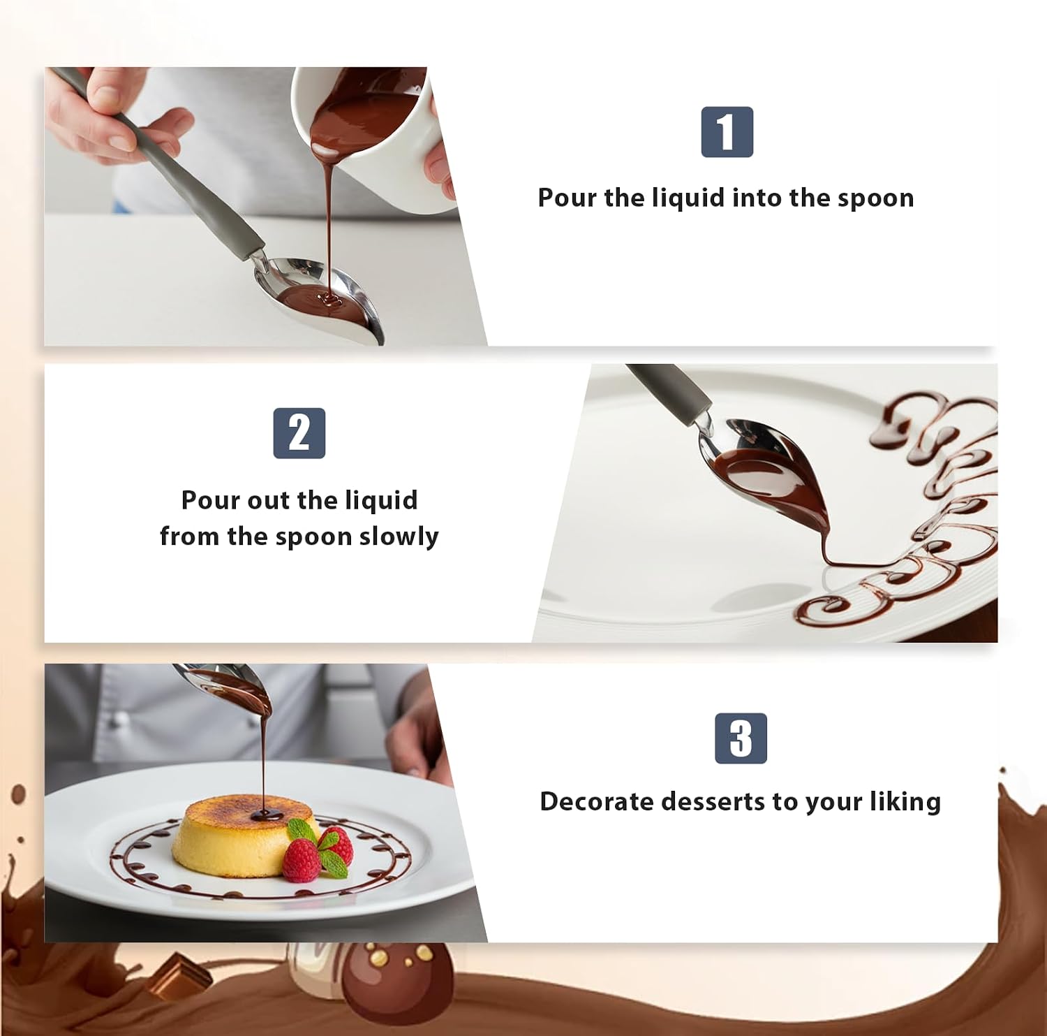 2 PCS Stainless Steel Drizzle Spoon, 2 Size Chocolate Drizzler Tool Plating Spoons, Culinary Drawing Decorating Spoon Set for Decorative Plates, Cake, Coffee