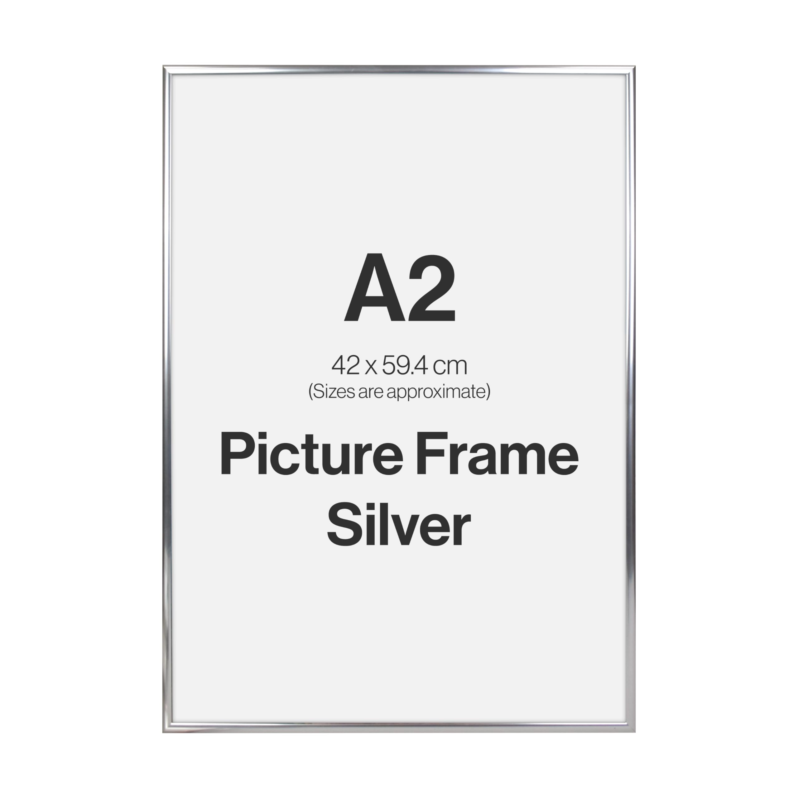 Modern Silver A2 Photo Frame for A2 (42 x 59.4cm) Photos or Pictures, Plexi Glass, Wall Mounted Landscape or Portrait