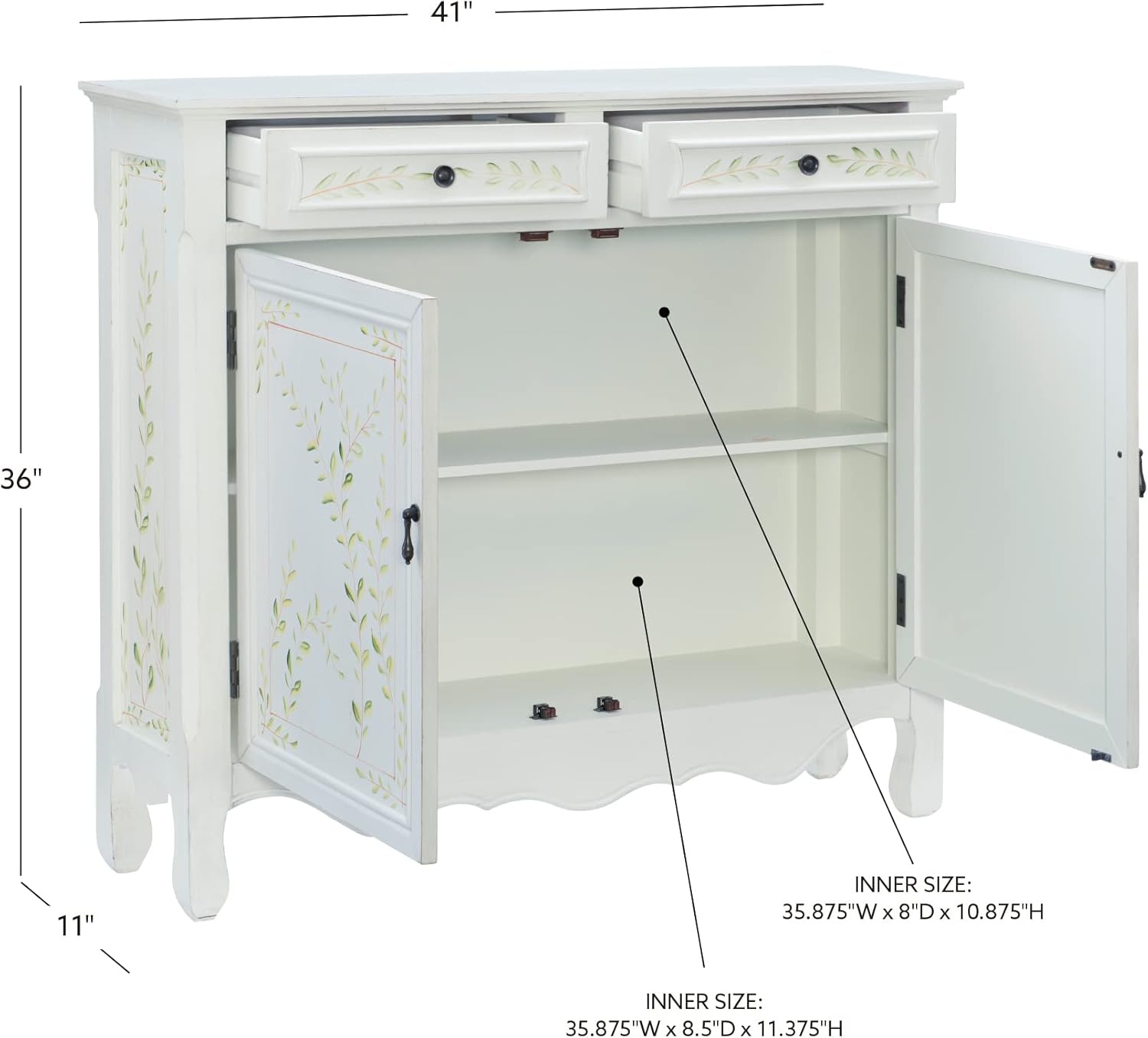 Elegant White Hand-Painted 2-Drawer & 2-Door Storage Console