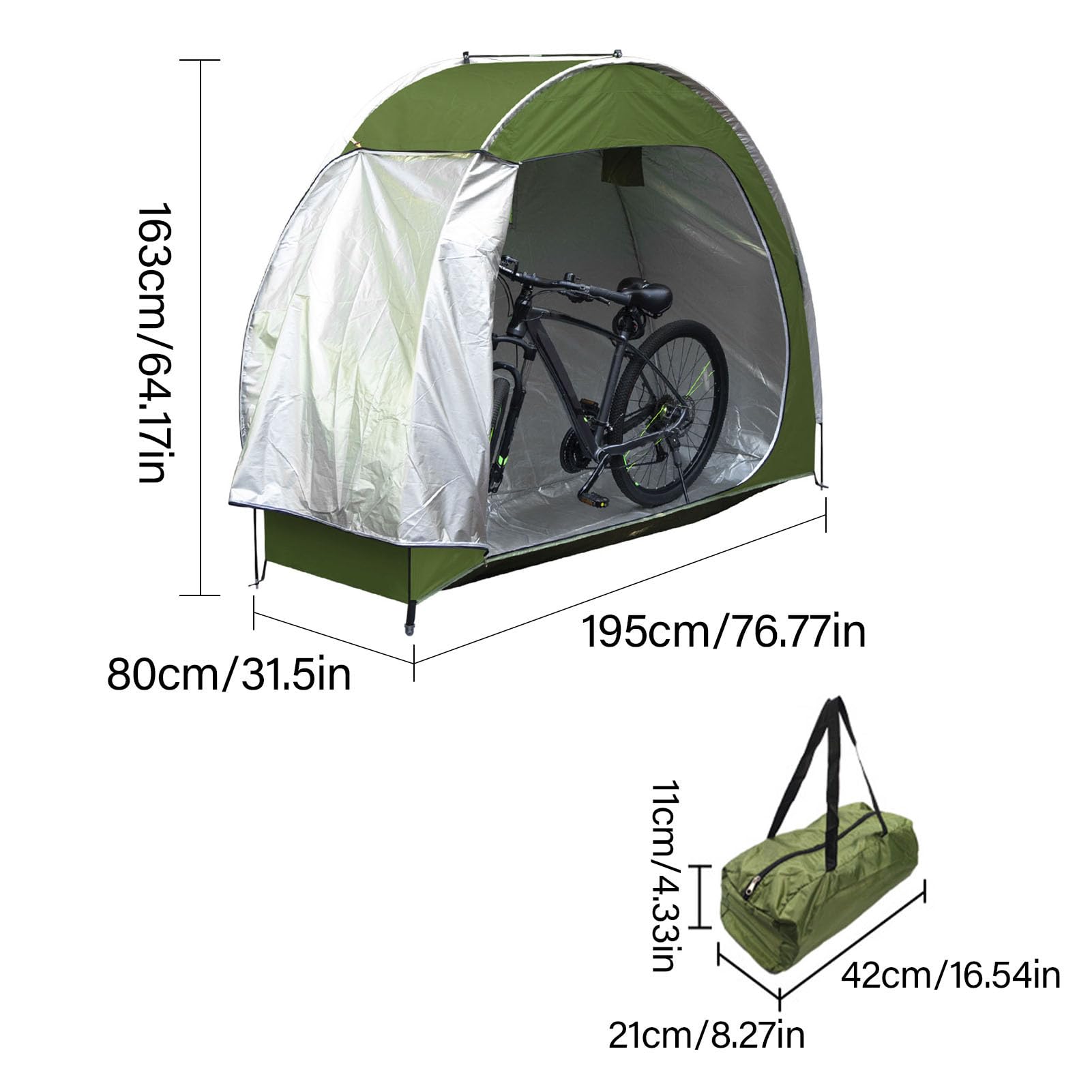 Capanno per Biciclette, Tenda Copri-Bici da Esterno Impermeabile con Porta Zippata, Rifugio Portatile in Tessuto Oxford 210D Resistente ai Raggi UV per Biciclette, Motociclette e A (OD Verde)