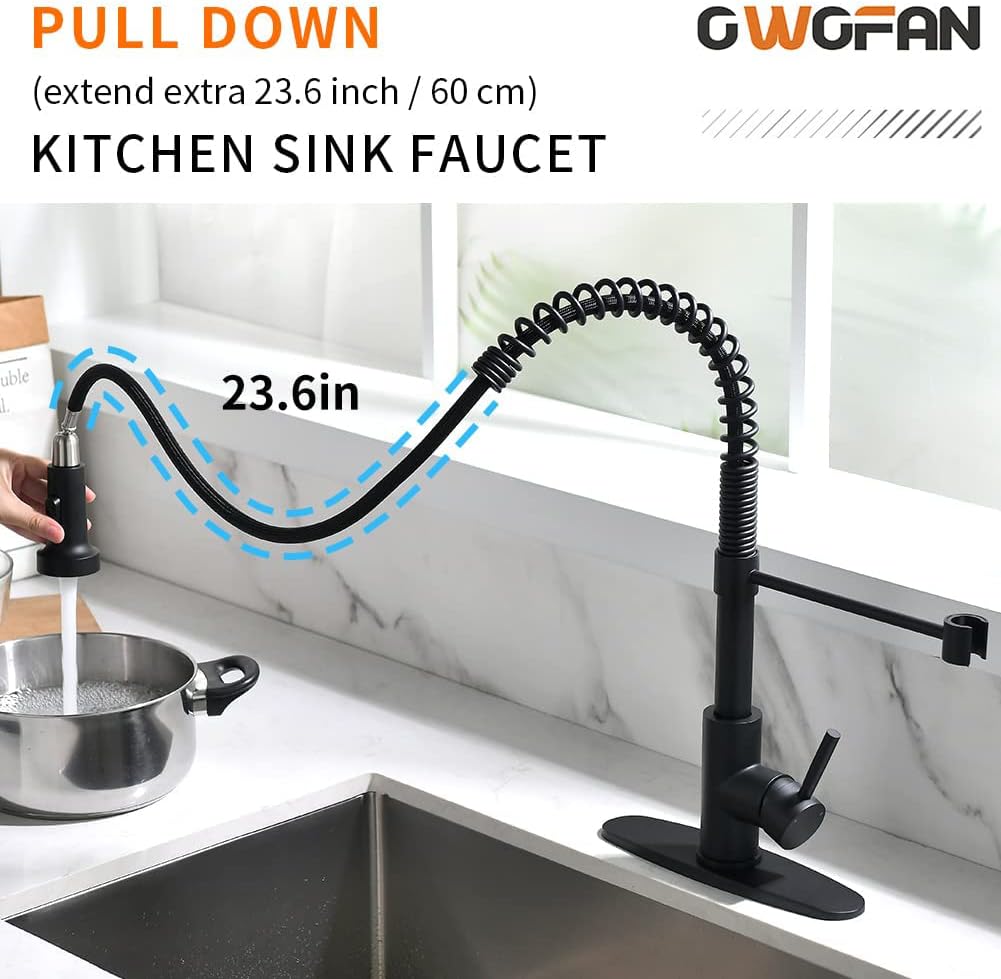 🔥 Flash Sale OWOFAN Black Kitchen Faucet Contemporary Spring Kitchen Sink Faucet with Pull Down Sprayer, Single Handle Pull Out Kitchen Faucets with Deck Plate 866055R Creative Product OWOFAN Black Kitchen Faucet Contemporary Spring Kitchen Sink Faucet with Pull Down Sprayer, Single Handle Pull Out Kitchen Faucets with Deck Plate 866055R