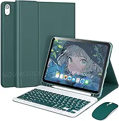 Capa Para Tablet, Capa + Mouse e Teclado Magnético Bluetooth Destacável Para IPad 9ª/ 8ª /7ª Geração (Verde Escuro, Teclado comum)