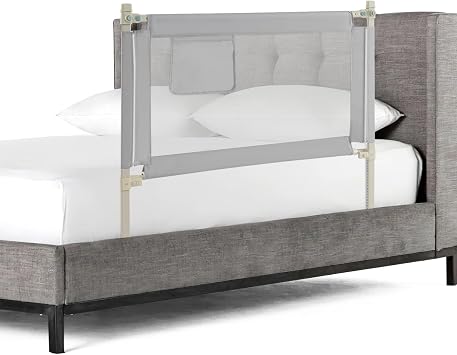 BABY JOY Bed Rail for Toddlers, 47Long, Height Adjustable & Foldable Baby Bed Rail Guard w/Storage Pocket & Double Safety Child Lock for Kids Twin Double Full Size Queen King Mattress Grey