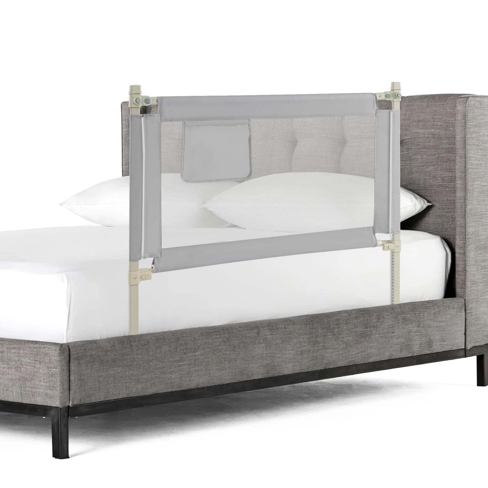 BABY JOY Bed Rail for Toddlers, 47''Long, Height Adjustable & Foldable Baby Bed Rail Guard w/Storage Pocket & Double Safety Child Lock for Kids Twin Double Full Size Queen King Mattress (Grey)