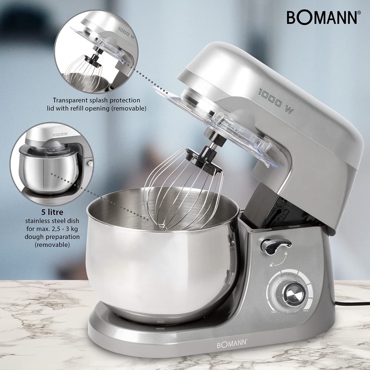 Bomann KM6009CB Robot amasador 1000 vatios Amasadora/batidora 5 litros Titan