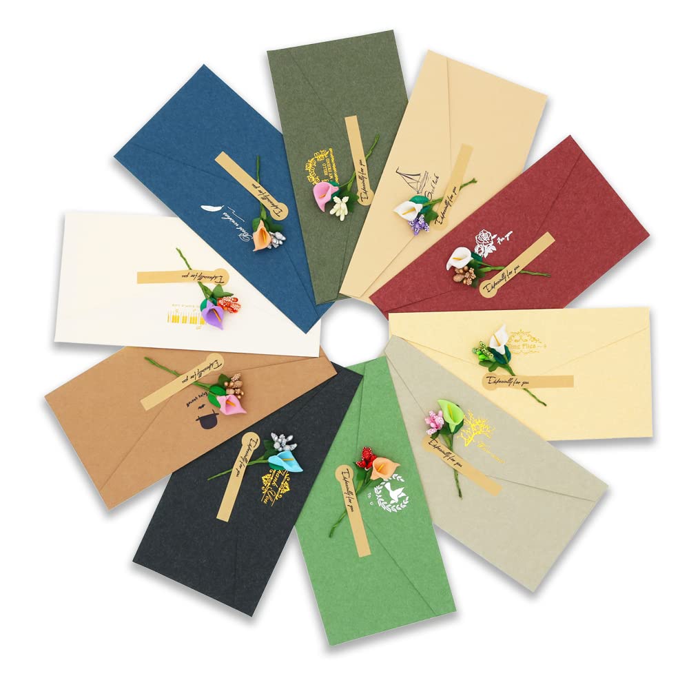 LGWJHCY: 10 biglietti di auguri, buste in carta kraft, corda di iuta retrò, vintage, cartolina, fiori secchi, biglietto regalo (11 x 17,5 cm