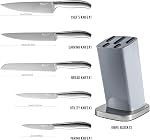 BF BILL.F Since 1983 Professional 5-Piece Knife Set with Steel Block - Ultra Sharp Stainless Steel Kitchen Knives with Mirror-Finish Concave Dot Non-Slip Handles for Precision Cooking