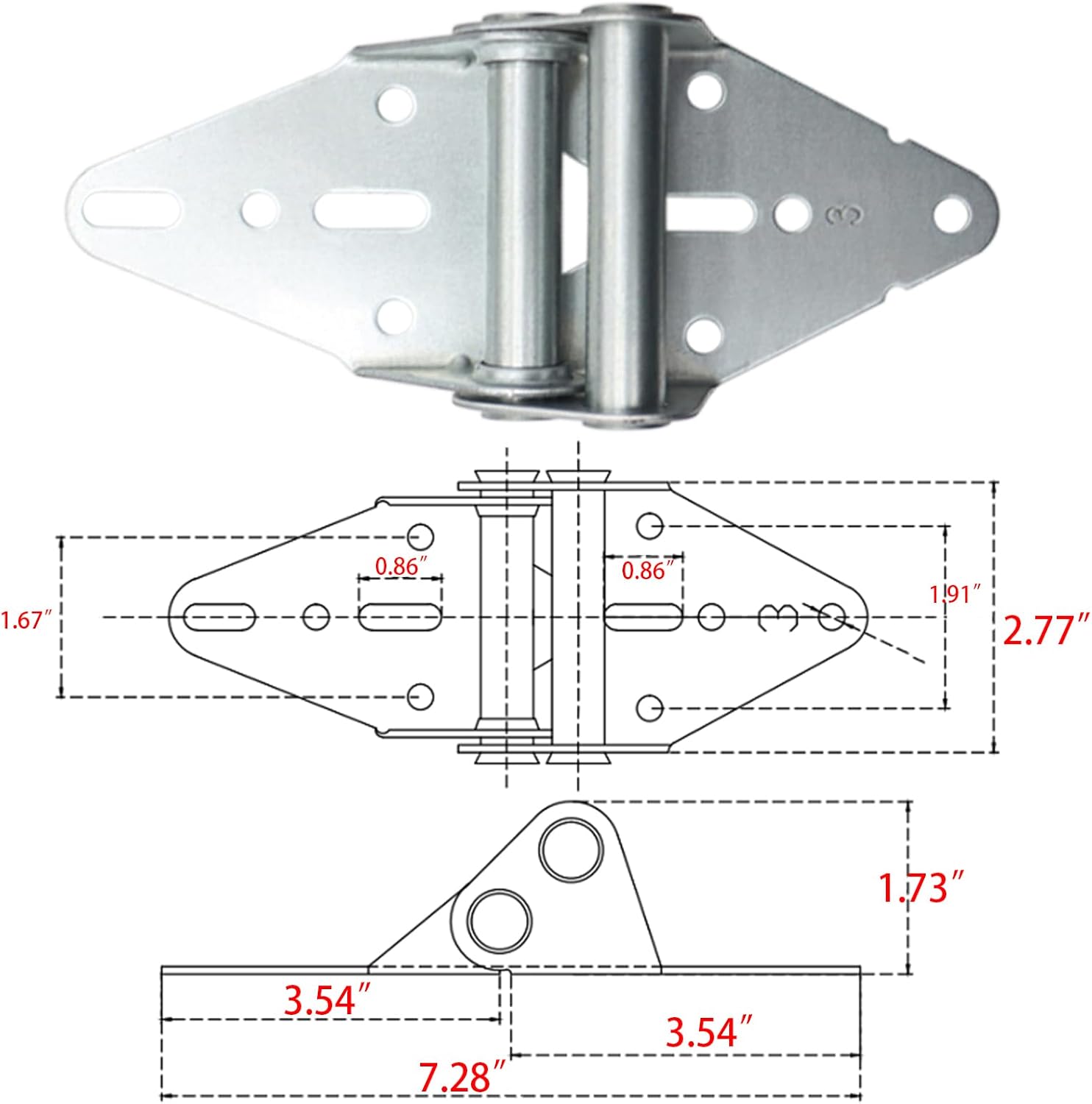 2 Packs Garage Door Hinges #3 with Galvanized Finish - Heavy Duty 14 Gauge Steel, Suitable for Residential/Light Commercial Garage Door Replacement