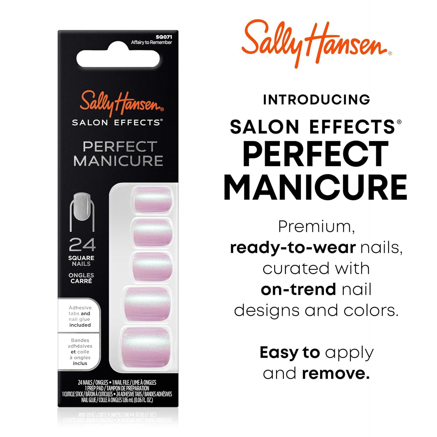 Sally Hansen Salon Effects® Perfect Manicure, Affairy To Remember, Square Shaped, Non-Damaging Adhesive Tabs, File, and Alcohol Pad Included (Pack of 2)