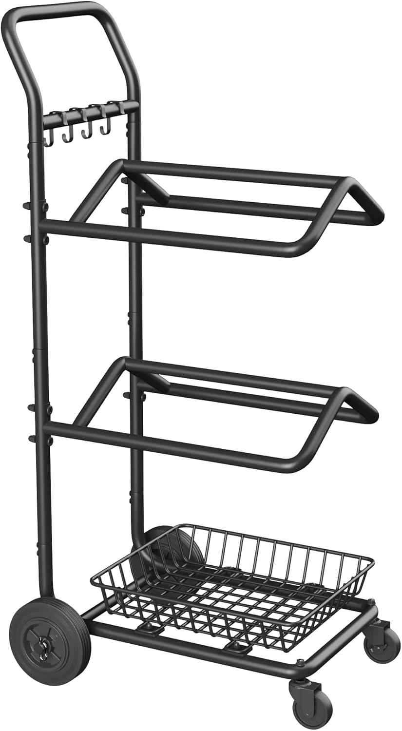 YOHKOH Saddle Rack on Wheels, Rolling Saddle Stand with Lockable Casters & Handle, 2-Tier Design for Western & English Saddles, Horse Blanket Rack with Store Basket for Tack Room Organization