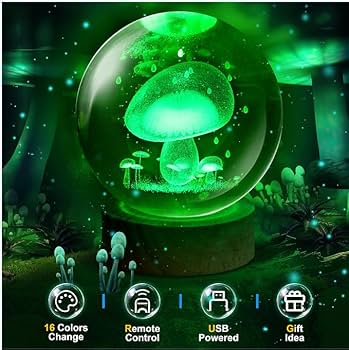 Amazon.com: WMBDL 3D Mushroom Crystal Ball Lamp, 16 Colors 4 Modes