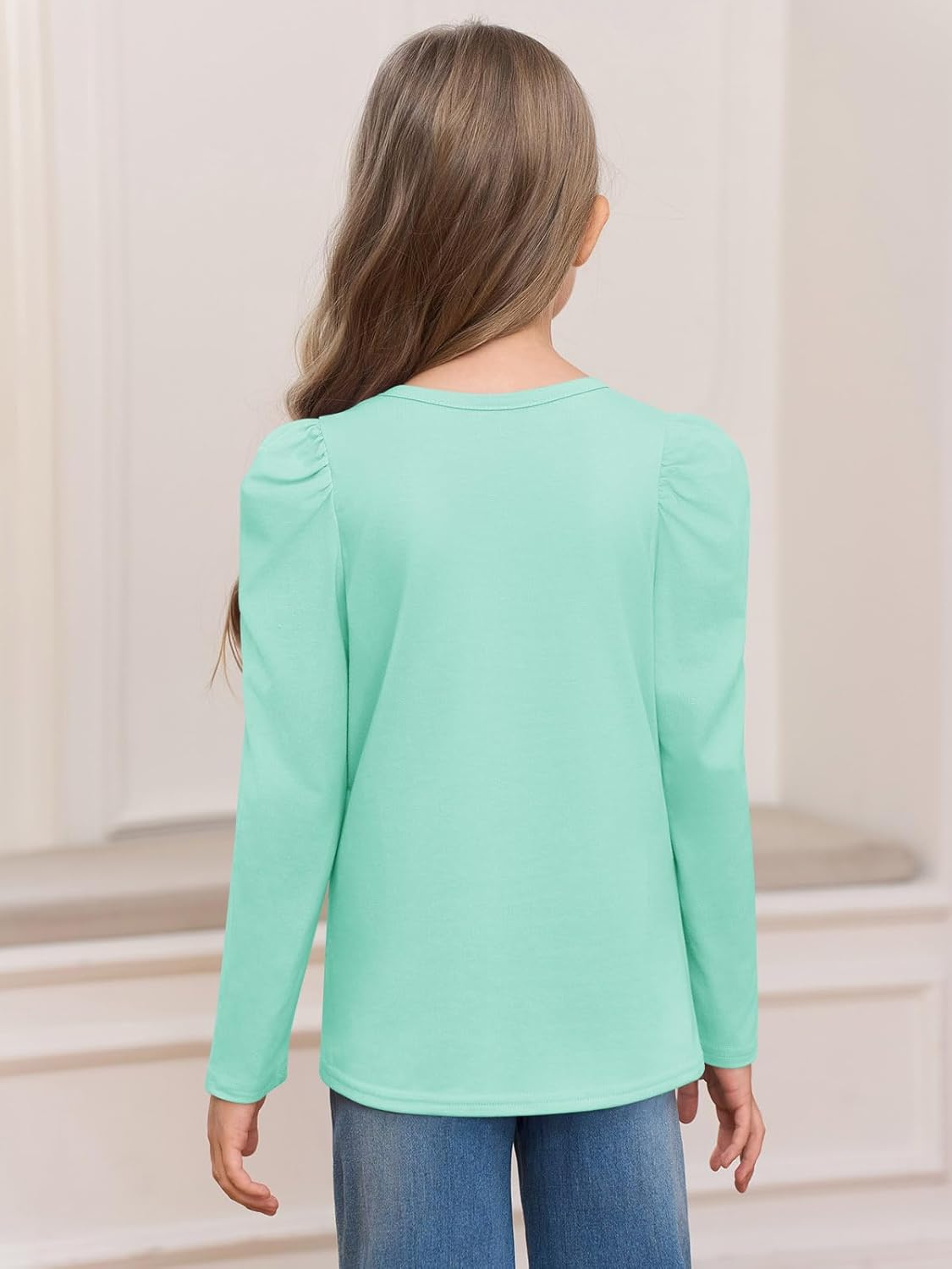Haloumoning Girls Puff Long Sleeve T Shirts Casual Crewneck Loose Fit Tee Tops Kids Fall Clothes 5-14 Years - Image 5