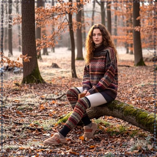 Image of SATINIOR 2 Pairs Bohemian Leg Warmers for Women Wool Blend Knit Knee High Boot Cuffs Long Winter Warm Thermal Socks (Black,Burgundy)