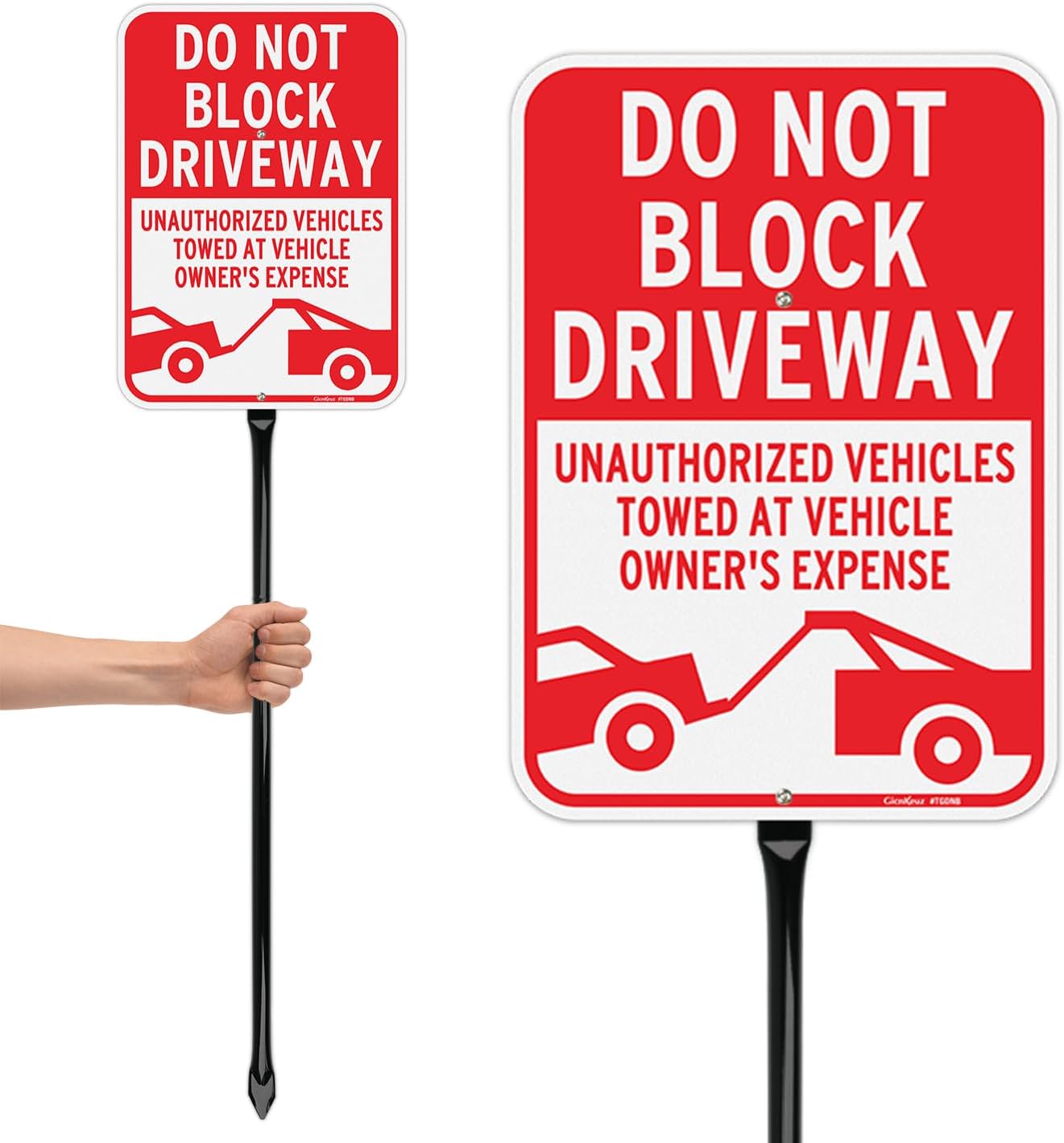 GicnKeuz Metal Do Not Block Driveway Sign with Stake, 14x10 Inches Unauthorized Vehicles Will Be Towed Signs, Reflective Aluminum, Fade Resistant/Waterproof, Easy to Install, Outdoor Use (2-Pack)