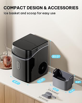 Silonn Nugget Ice Makers Countertop, Pebble Ice Makers with Crushed Ice, 33lbs Per Day with Scoop, Pellet Portable Ice Machines with Auto-Cleaning for Home, Kitchen, Office