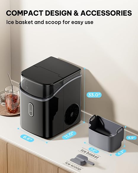 Silonn Nugget Ice Makers Countertop, Pebble Ice Makers with Crushed Ice, 33lbs Per Day with Scoop, Pellet Portable Ice Machines with Auto-Cleaning for Home, Kitchen, Office