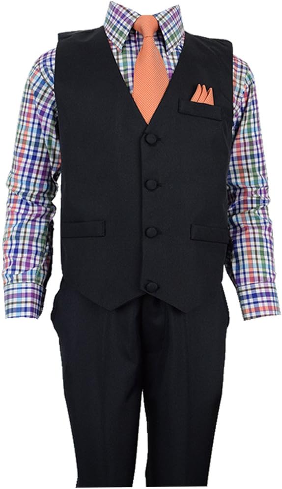 Vittorino Boys 4 Piece Suit Set with Vest, Dress Shirt, Bow Tie, Pants & Pocket Square | Big & Little Kids Formal Apparel