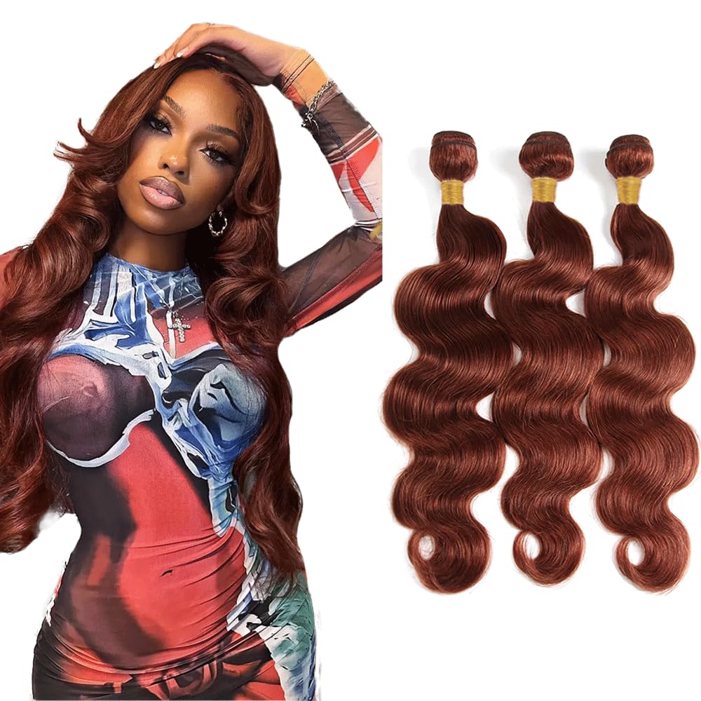Color 33 Bundle Reddish Brown Body Wave Human Hair Bundles Brazilian Auburn Brown Bundle Virgin Hair Color 33 Copper Body Wave 3 Bundles 28 30 32 Inch