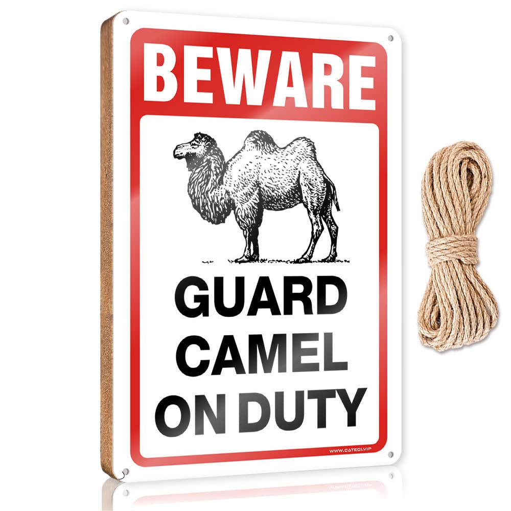 Dtha Women's One Color Wooden Hanging Plaque Sign Beware! Guard Camel On Duty Wooden Sign Front Door Decor Farmhouse Wall Decor For The Home(23X35cm)