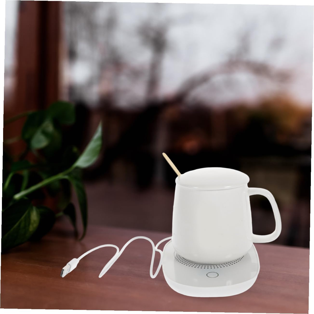 SAFIGLE USB Electric Cup Warmer Pad 55℃ Thermostatic Beverage Heater for Home and Office Use, Ceramic Heating Pad with Gravity Sensor for Milk Warming, Beige
