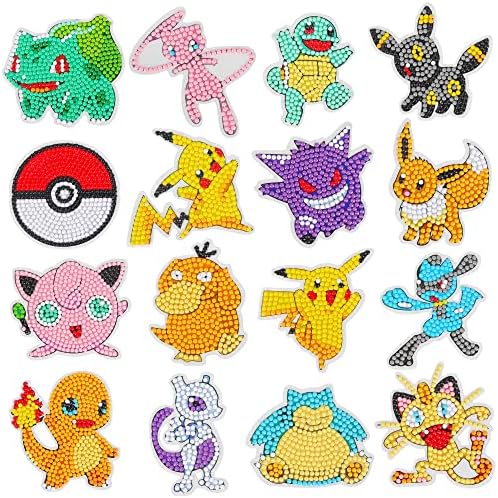 16 PCS DIY Diamond Painting Stickers Kits for Kids, Creative Gift 5D Numbers Diamonds Mosaic Stickers Arts and Crafts for Kids Ages 8-12