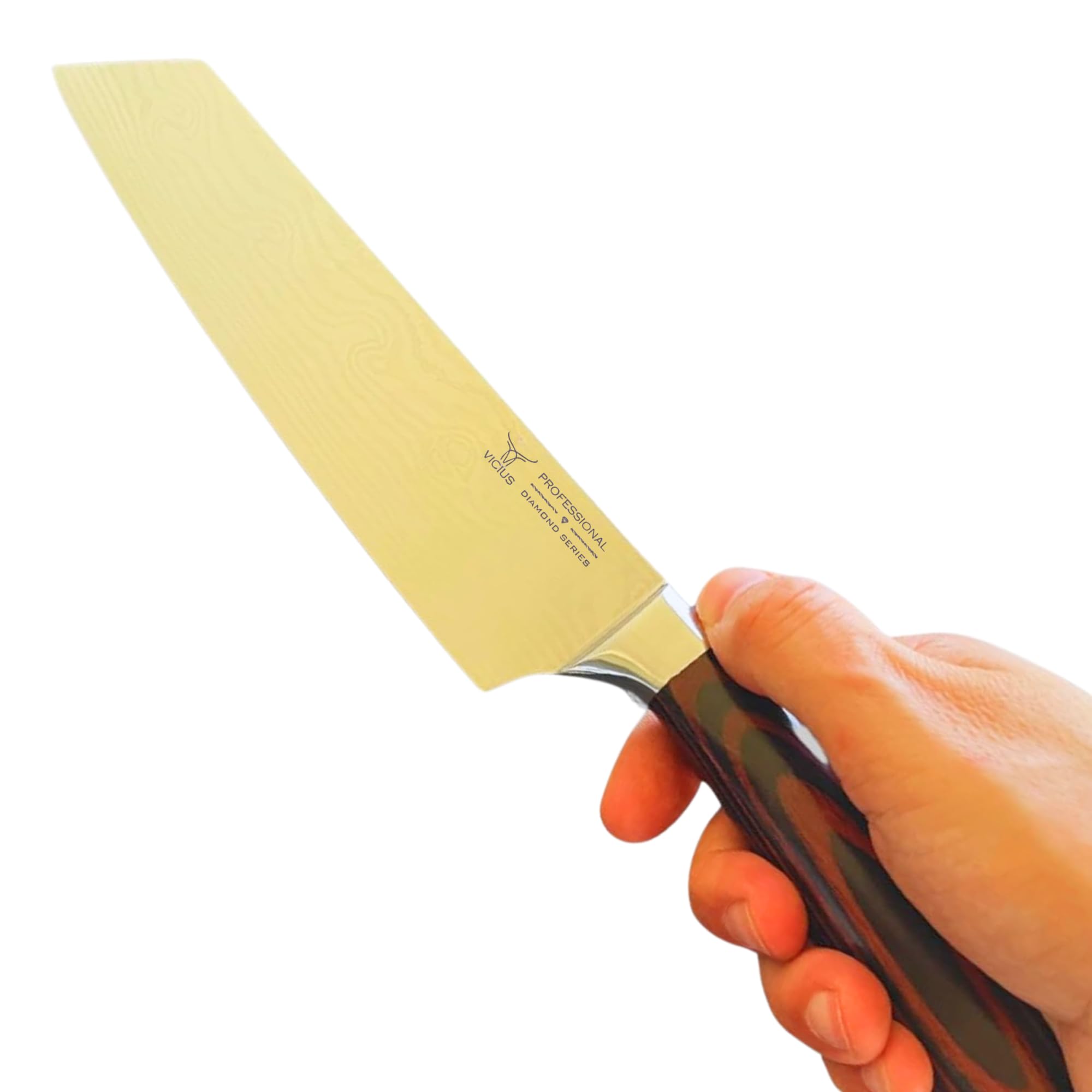 VICIUS Laser Damascus 8-Inch Kiritsuke Knife Precision Stainless Steel Blade with Ergonomic Handle for Professional Chefs
