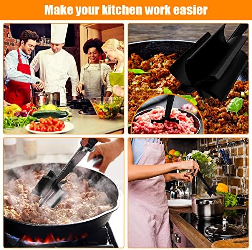Meat Chopper,Tianher 2 Pcs Black Non Stick Ground Beef Masher Multifunctional Heat-Resistant Shredders for Stirring Mince Hamburger Vegetable Salad and Mashed Potatoes