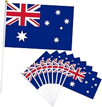 10Pcs Australia Flags for Fifa World Cup Football 2026 Decorations, 14X21cm Mini Australia Flag, Small Australian Flags on Sticks,Hand Held Flag for Eurovision Euro Football Street Party Décor