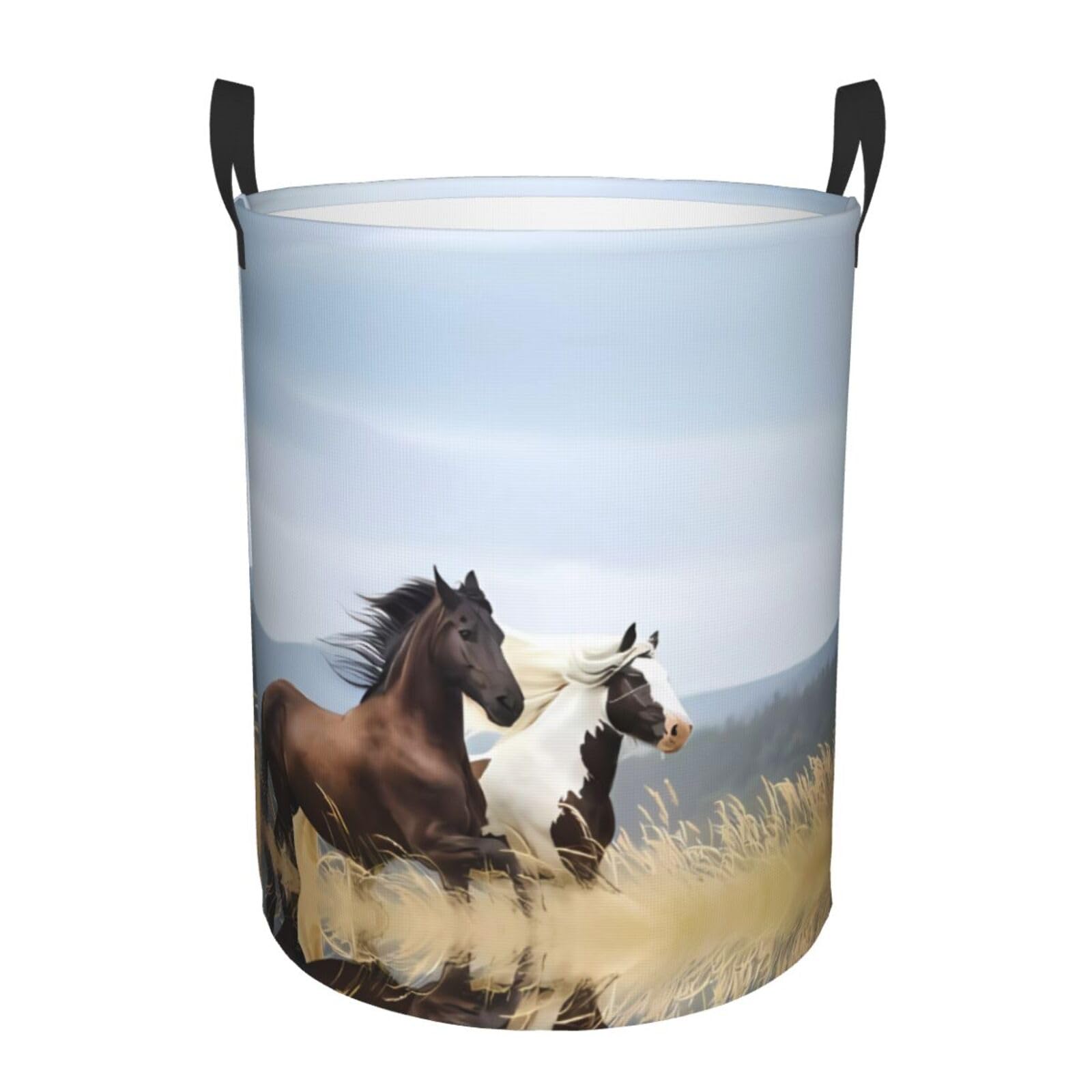 S Circular Hamper Horses Running Art Print for Dirty Clothes