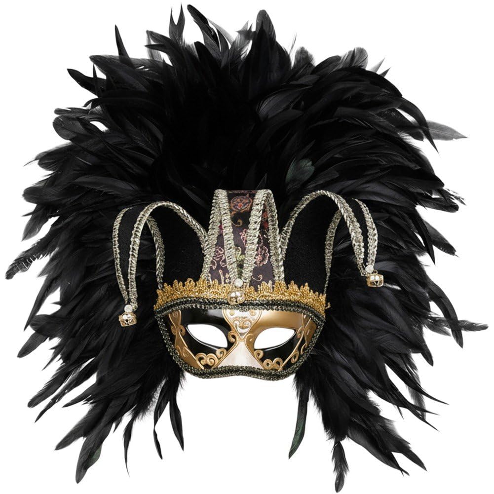 Masque Vénitien Fantaisie À Plumes Clochettes, Demi-Masque Amusant pour Halloween, Carnaval Fêtes Costumées.