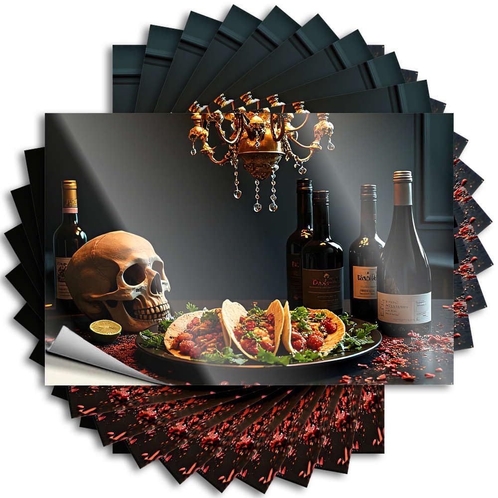 Bath Decor, Sticker Billiards Case Skull, Tacos, Wine Bottles, Chandelier | Western Waterproof Vinyl Stickers(6X9CM)