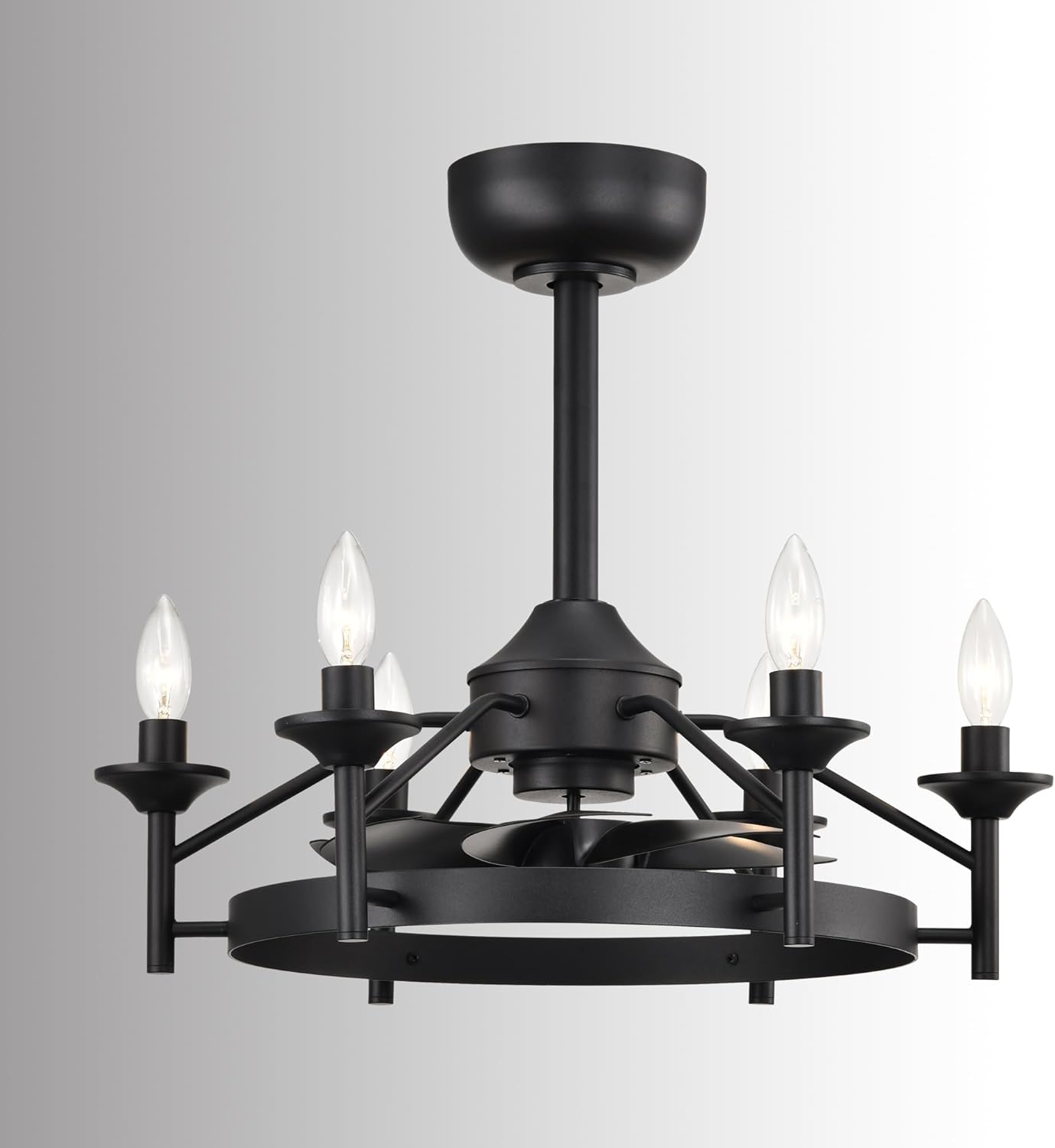 Maxax 21” Ceiling Fan with Lights and Remote, Modern Farmhouse Fan Light for Living Room,Caged Ceiling Fan with Light, Black Rustic Chandelier Candles, Reversible (Bulbs Not Included)