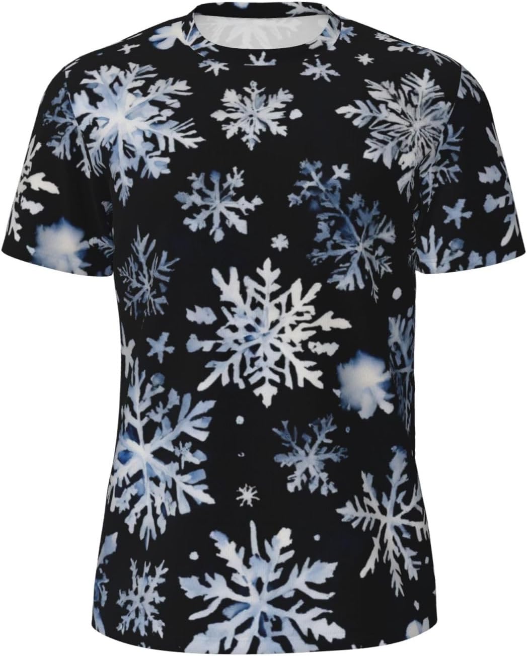 Snowman Stars and Snowflakes Print Mens Short Sleeve Mesh T-Shirt Breathable Athletic Gym Running Casual Sports Wear