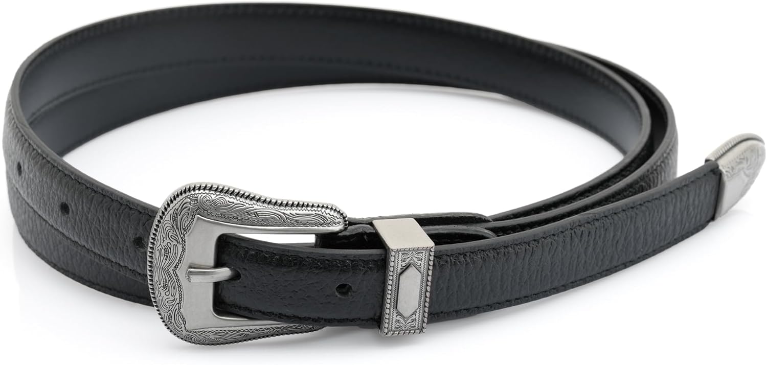 CRAFTMEMORE Western Leather Belt – 3/4" Wide, Genuine Cowhide with Pebbled Finish, Oxidized Buckle HRB1