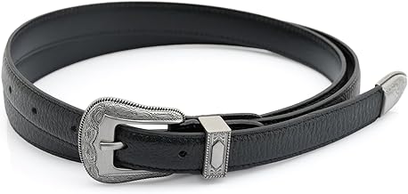 CRAFTMEMORE Western Leather Belt – 3/4" Wide, Genuine Cowhide with Pebbled Finish, Oxidized Buckle HRB1